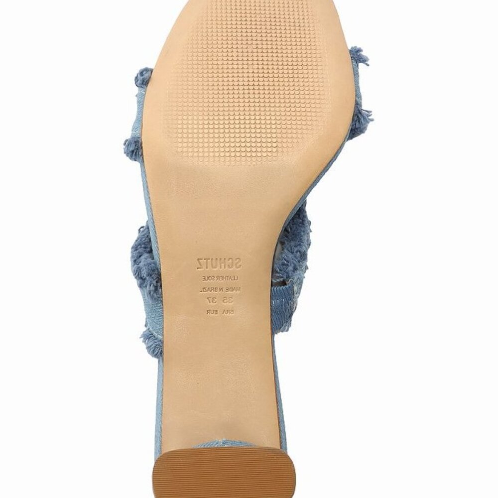 Amely Mid Block Denim Sandal with Frayed Straps | - Picture 4 of 12